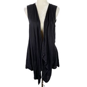 Match Point La Fixsun Linen Vest Small Black Waterfall Lagenlook Sleeveless NWT